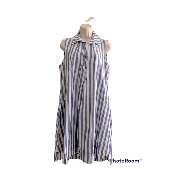 𝅺HOPE & Harlow Striped Linen Cotton Shift Shirt Dress - Picture 3 of 8